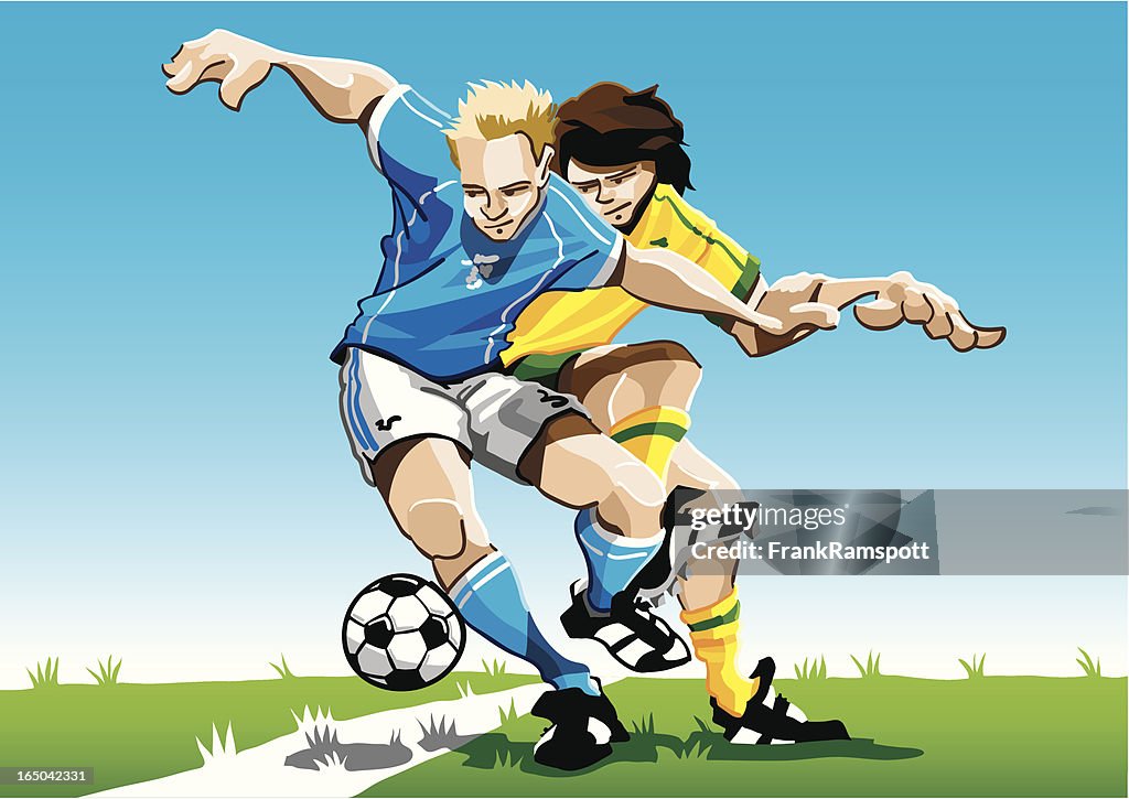 Sports Rivals Cartoon Cartoon Soccer Player Duel High-Res Vector Graphic - Getty Images