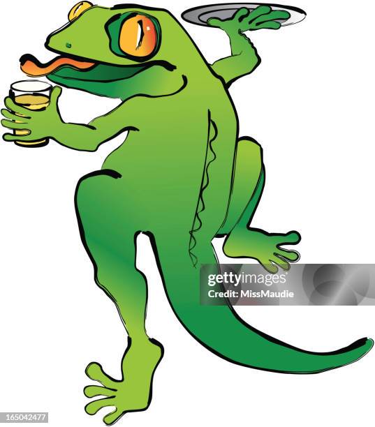 gekko waiter dancing - tex mex stock illustrations