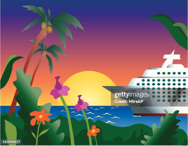 cruise vacation paradise - honolulu stock illustrations