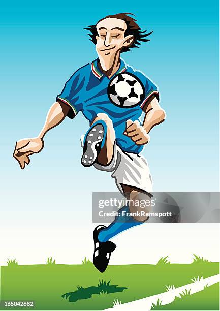 bildbanksillustrationer, clip art samt tecknat material och ikoner med cartoon soccer player blue - midfielder soccer player