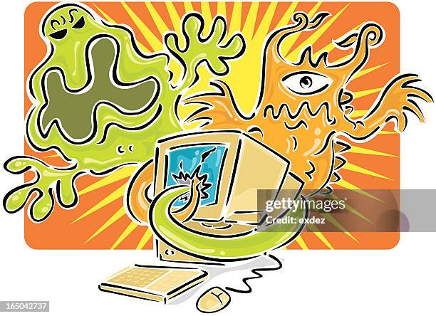 Cartoon Attacking Computer Scary Computer Cartoon Stock-Fotos und Bilder - Getty Images