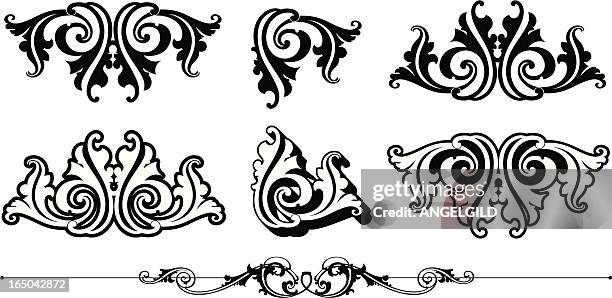 ornate scrolls and rule - cartouche stock illustrations