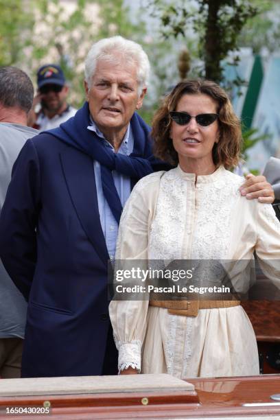 Alain Elkann and Osanna Visconti di Modrone arrives at the Hotel Excelsior pier for the 80th Venice International Film Festival 2023 on August 31,...