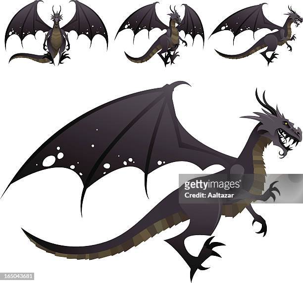 dragon in 3 positions - ugly cartoon characters stock illustrations
