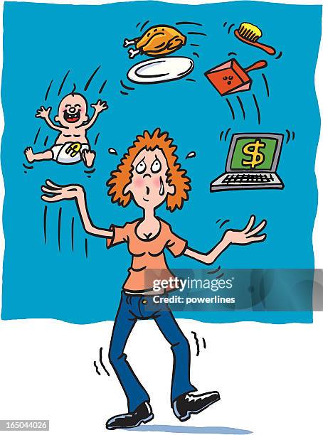 mom juggling - stressed parent stock illustrations
