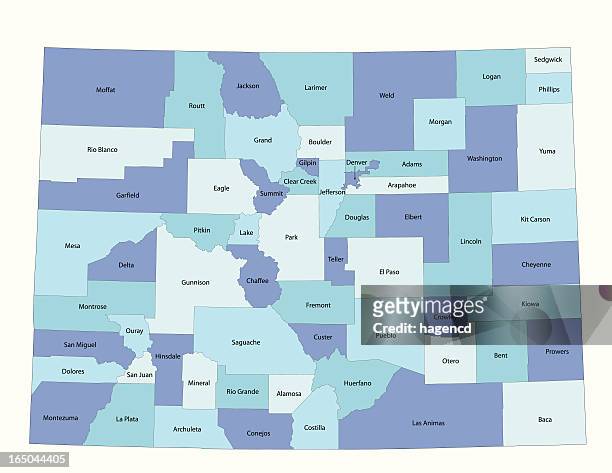 colorado state – county karte - v colorado stock-grafiken, -clipart, -cartoons und -symbole
