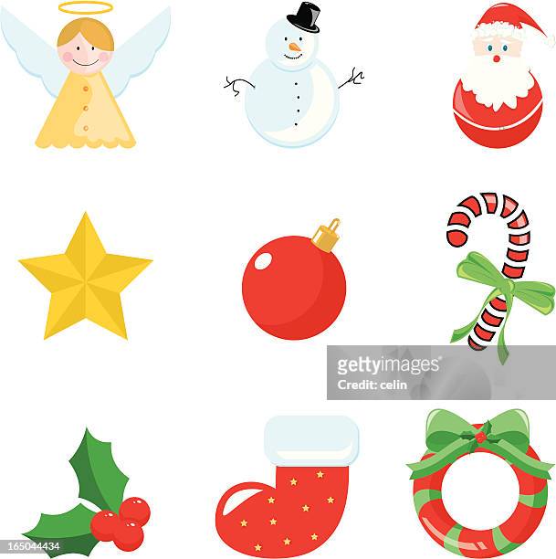 merry christmas icons - tree topper stock illustrations