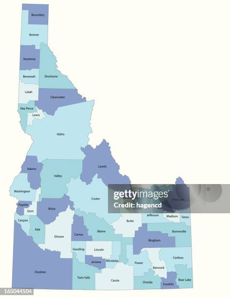 ilustraciones, imágenes clip art, dibujos animados e iconos de stock de mapa de estado de idaho-condado - idaho