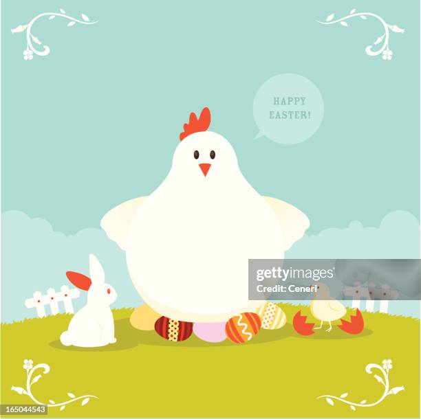 easter greetings - chicken hatching stock illustrations