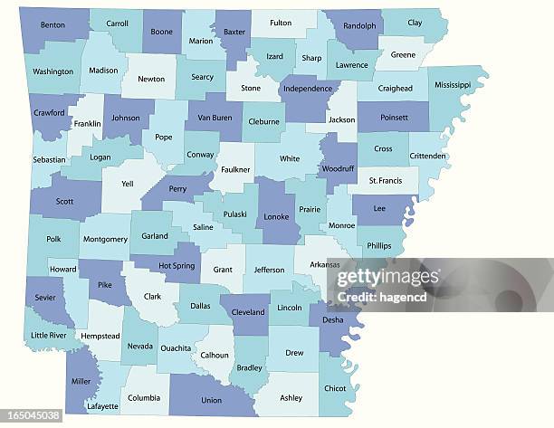 arkansas state-county karte - province stock-grafiken, -clipart, -cartoons und -symbole