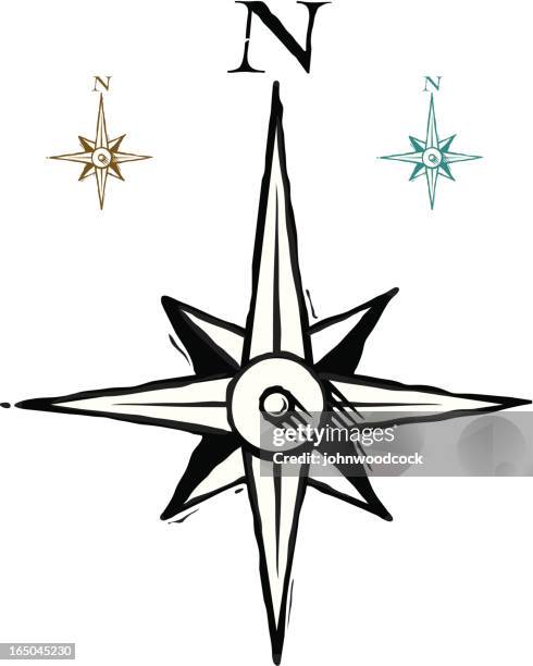 compass rose three - star compass stock illustrations
