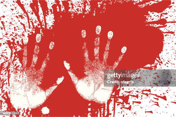 splattered blood and handprints - forensic evidence - paint handprint stock illustrations