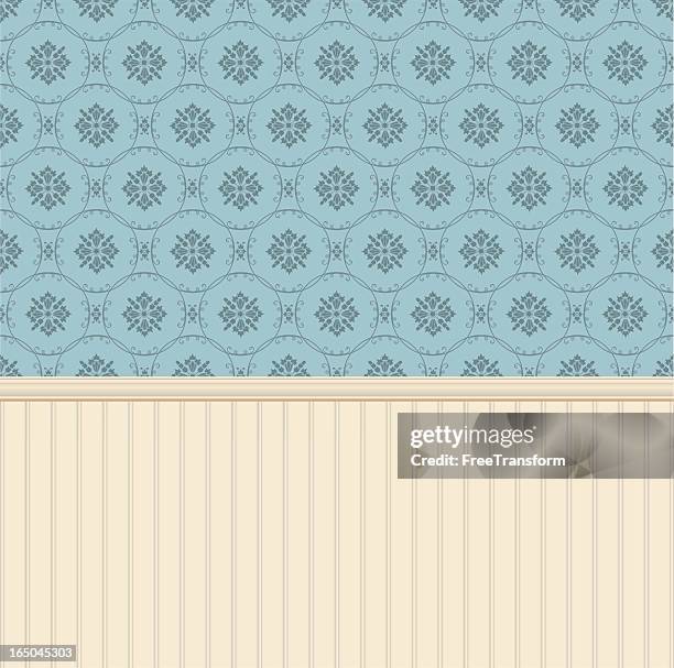 bildbanksillustrationer, clip art samt tecknat material och ikoner med blue diamond and floral pattern of wallpaper with slats - panela