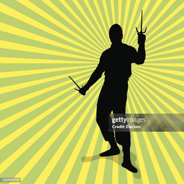 ninja with sai silhouette - ninja stock illustrations