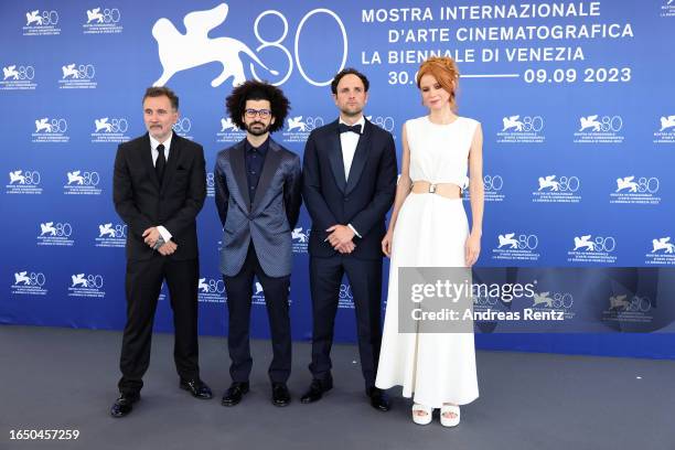Talal Derki, director Ibrahim Nash’at, Shane Boris and Odessa Rae attend a photocall for the movie "Hollywoodgate" at the 80th Venice International...