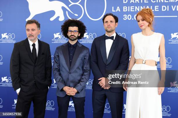 Talal Derki, director Ibrahim Nash’at, Shane Boris and Odessa Rae attend a photocall for the movie "Hollywoodgate" at the 80th Venice International...