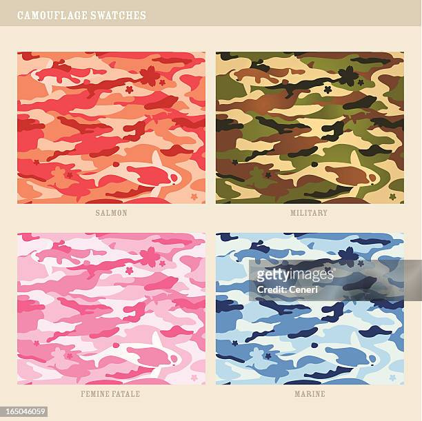 seamless koi fish camouflage swatches - femininity masculinity stock illustrations