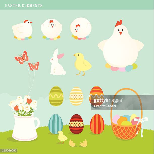 ostern-elemente - schlüpfen stock-grafiken, -clipart, -cartoons und -symbole