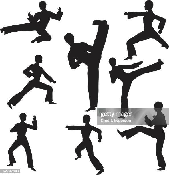martial-arts-silhouette kollektion - taekwondo frau stock-grafiken, -clipart, -cartoons und -symbole