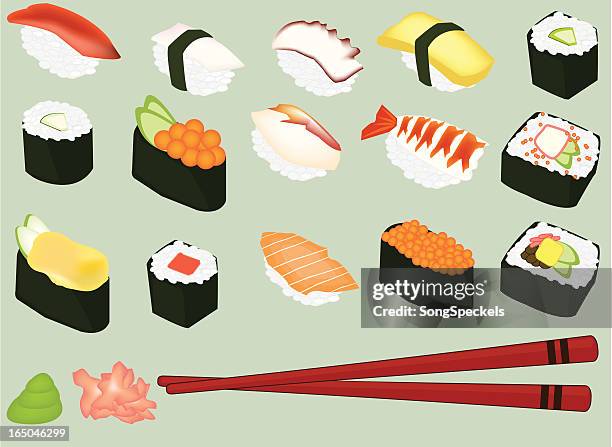 illustrations, cliparts, dessins animés et icônes de des sushis - nori