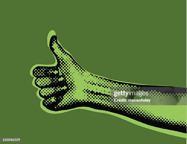 stockillustraties, clipart, cartoons en iconen met halftone thumbs up - liften