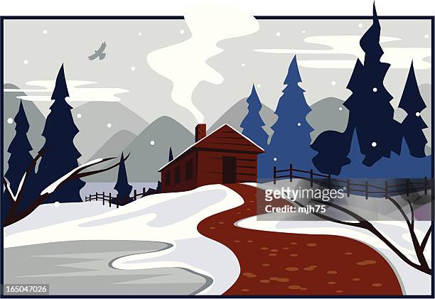 bildbanksillustrationer, clip art samt tecknat material och ikoner med winter cabin - vintage stock illustrations