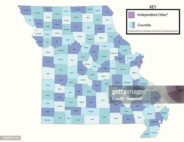 stockillustraties, clipart, cartoons en iconen met missouri state - county map - stadsdeel