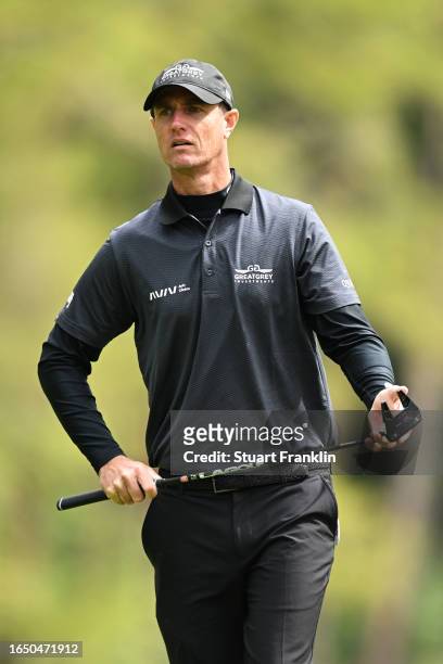 Nicolas Colsaerts of Belgium reacts on the 6th hole during Day One of the Omega European Masters at Crans-sur-Sierre Golf Club on August 31, 2023 in...
