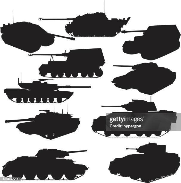 tank silhouette collection - war tank stock illustrations