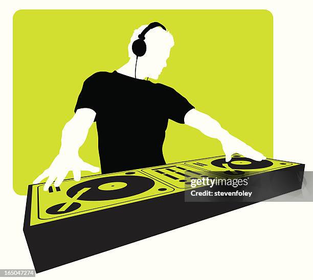 bildbanksillustrationer, clip art samt tecknat material och ikoner med dj headphone turntable - mixa