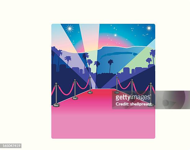 ilustraciones, imágenes clip art, dibujos animados e iconos de stock de colinas de hollywood - hollywood sign at night