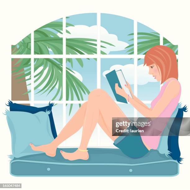 vacation reading - fetal position stock illustrations