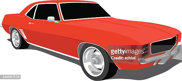 red camaro - 1969 - vehicle hood stock illustrations