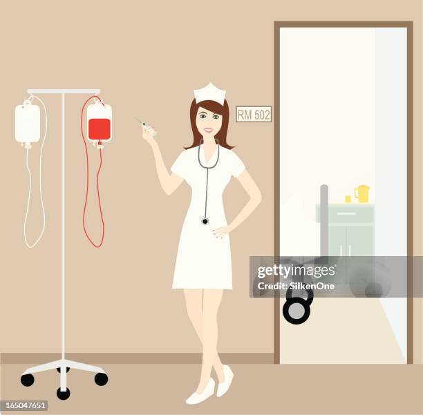 retro nurse - iv drip stock illustrations