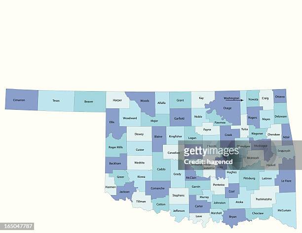 oklahoma state-county karte - oklahoma stock-grafiken, -clipart, -cartoons und -symbole