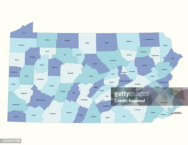 pennsylvania state-county karte - pennsylvania stock-grafiken, -clipart, -cartoons und -symbole
