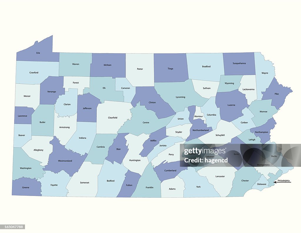 Mapa de Estado de Pensilvania-county