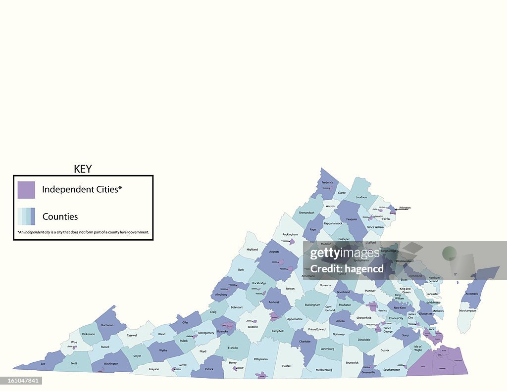 Estado de Virginia, Mapa del condado