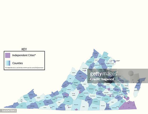 virginia state - county map - old dominion stock illustrations