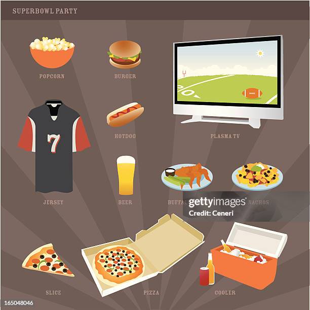 superbowl-party-symbole - kühlbehälter stock-grafiken, -clipart, -cartoons und -symbole