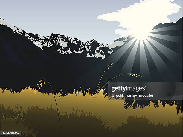 mountain sunset - staring outside stock illustrations