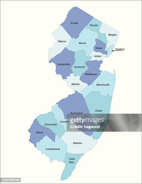 new jersey state - county map - framed sports jersey stock illustrations