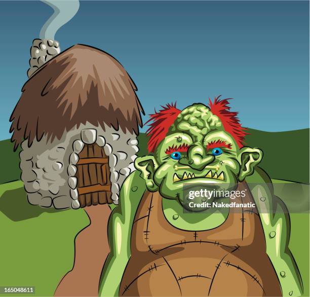 ilustraciones, imágenes clip art, dibujos animados e iconos de stock de troll en casa vector - técnica de ilustración