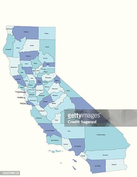 stockillustraties, clipart, cartoons en iconen met california state - county map - stadsdeel