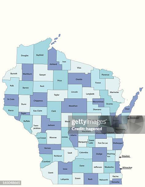 wisconsin state – county karte - v wisconsin stock-grafiken, -clipart, -cartoons und -symbole