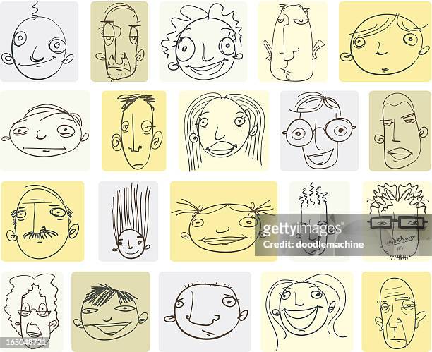 ilustrações, clipart, desenhos animados e ícones de vários doodle desenho das cabeças das pessoas - humor