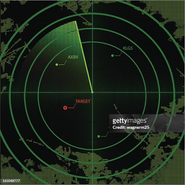 ilustraciones, imágenes clip art, dibujos animados e iconos de stock de vector pantalla de radar con mapa y objetivos - radar