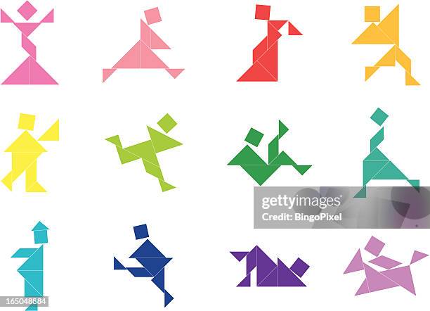 tangram people icon | 001 - asian crazy stock illustrations