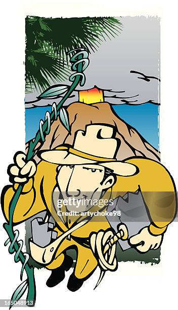 archeologist - volcano eruption stock illustrations