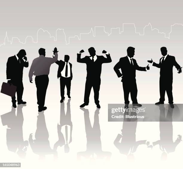 businessman vector silhouette reflection series - man high five white background stock illustrations